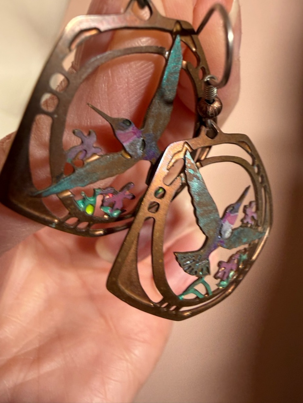 Artisan Handmade humming bird mixed metal vintage southwestern earrings - Picture 10 of 13